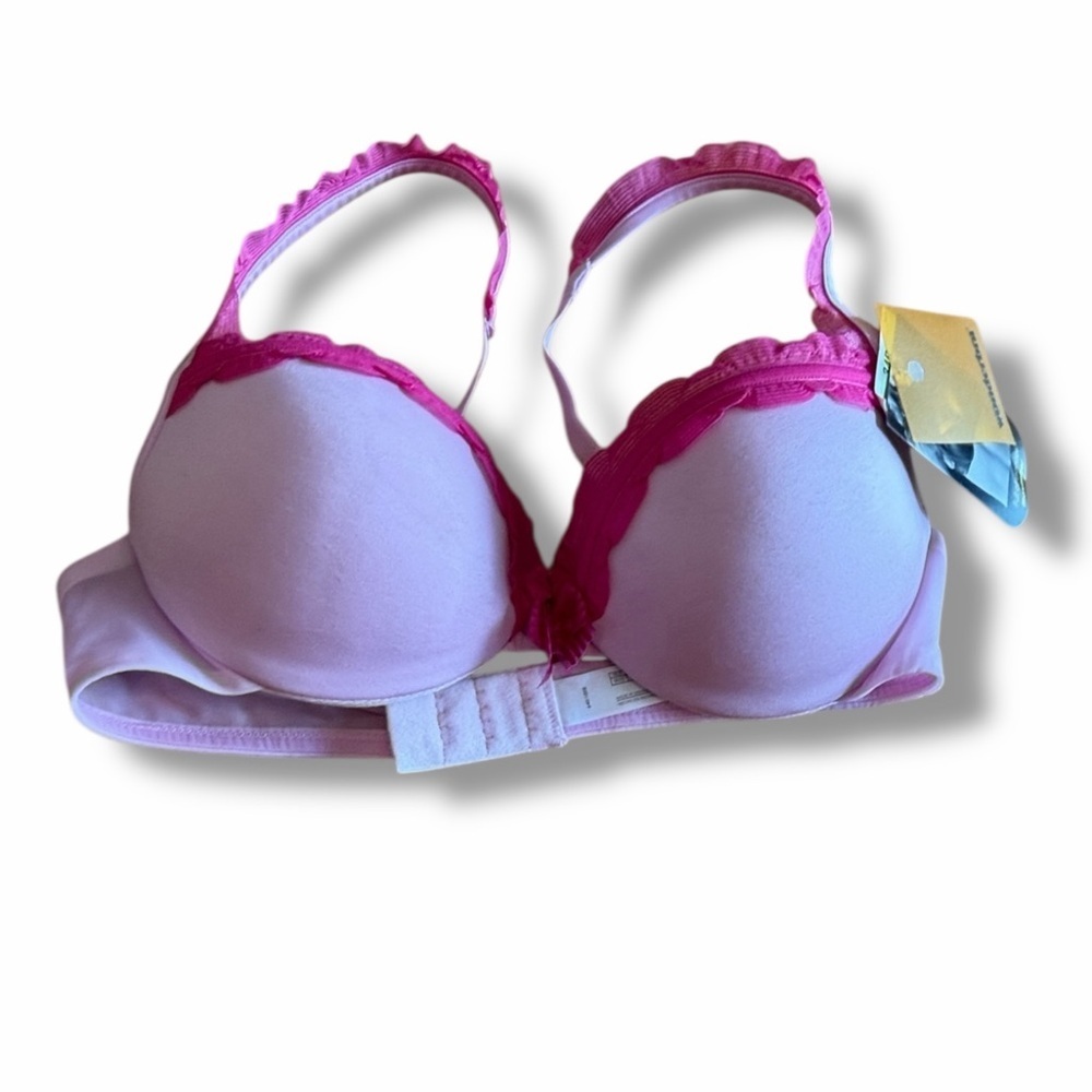 NEW deadstock WONDERBRA 90s push-up 34B Pink Lace Trim Bra NWT